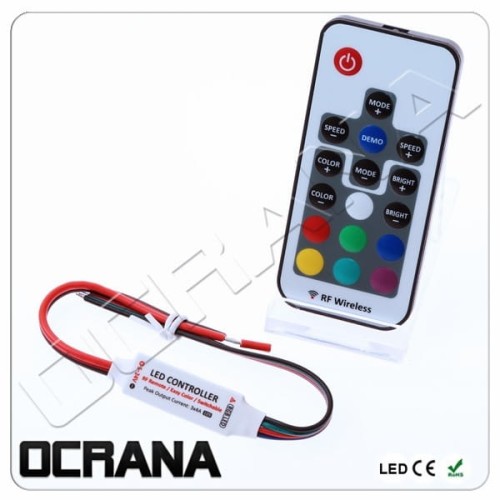 Kontroler 12V DC Sterownik mini SLIM FLAT RGB radiowy z pilotem 17 przycisków
