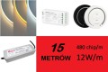 15m Zestaw LED COB 24V BIAŁY 480chip/m ze sterownikiem, pilotem oraz zasilaczem KOMPLET 1