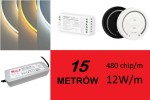 15m Zestaw LED COB 24V BIAŁY 480chip/m ze sterownikiem, pilotem oraz zasilaczem KOMPLET